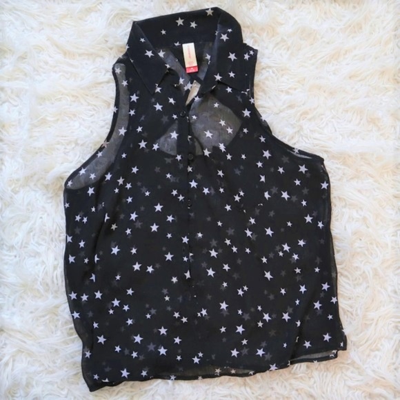 No Boundaries Tops - See-Through Collared Star Tank